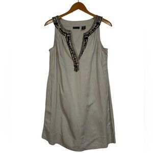 New York & Company Women’s L Linen Dress W Beaded Sequin Detail Quiet Luxury